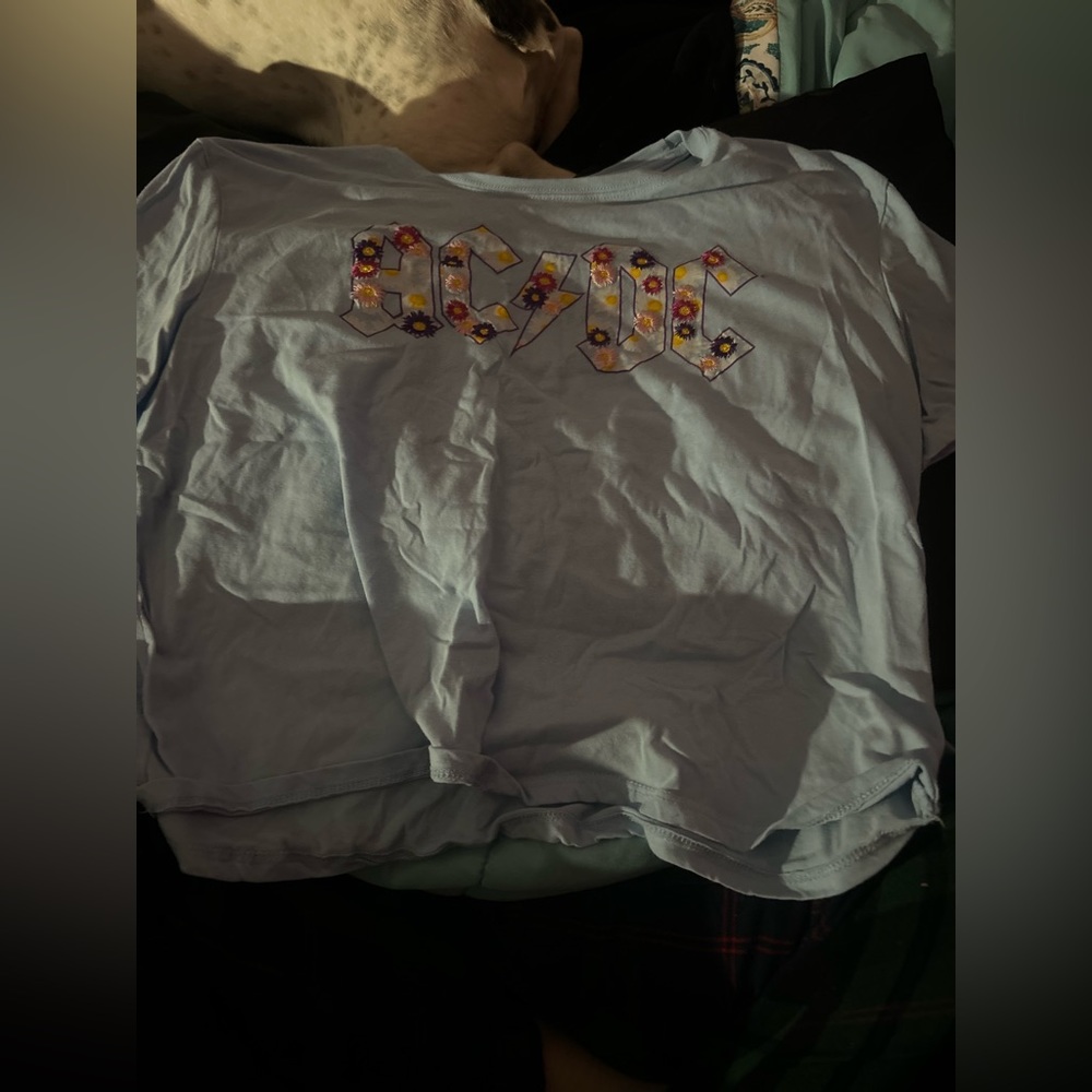 Light blue floral AC/DC crop top